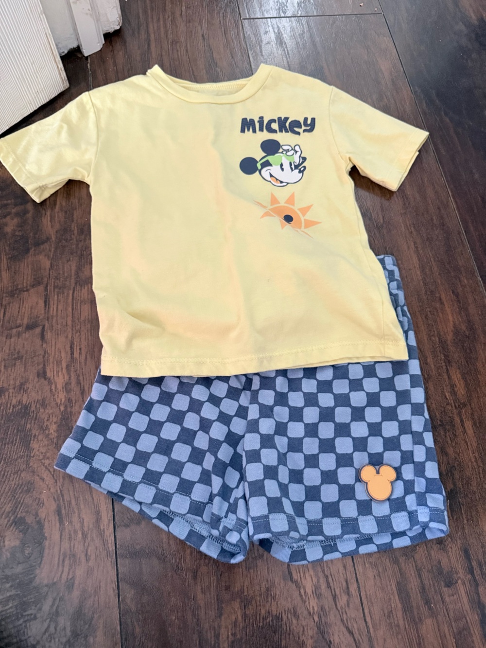 Disney Yellow Mickey Sun Tee with Blue Check Shorts